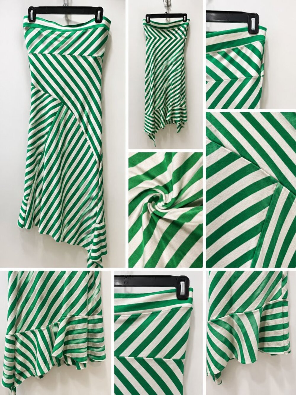 Necessary Objects Y2K Green White Strapless Asymmetrical Dress M